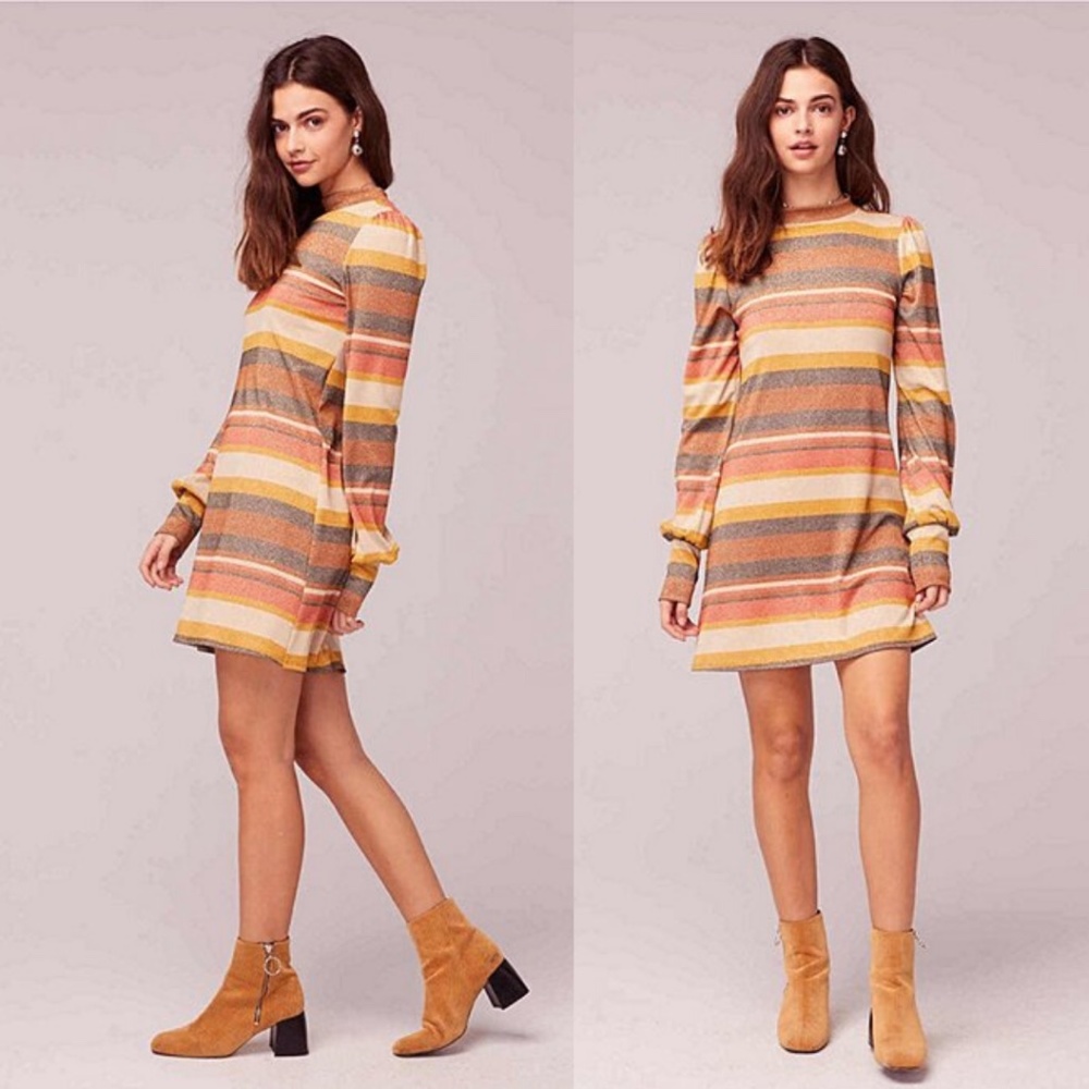 BAND OF GYPSIES Mixed Stripe Mock Neck Shift Dress - Picture 1 of 3